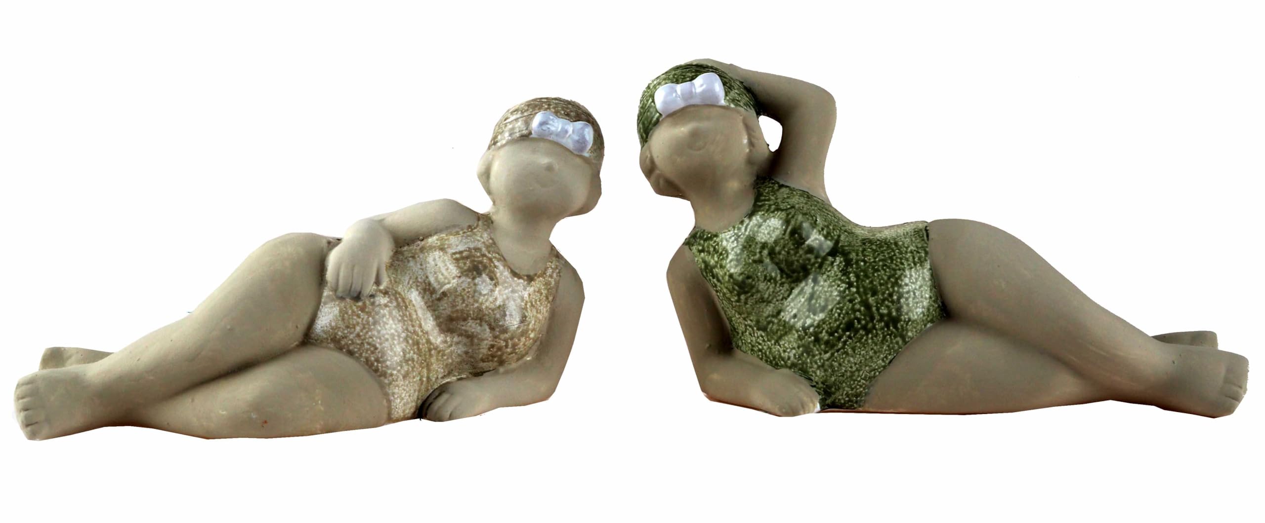Bwg Green/Grey Laying Curvy Swim Lady Beach Dippers Novelty Ornaments - Set Of 2