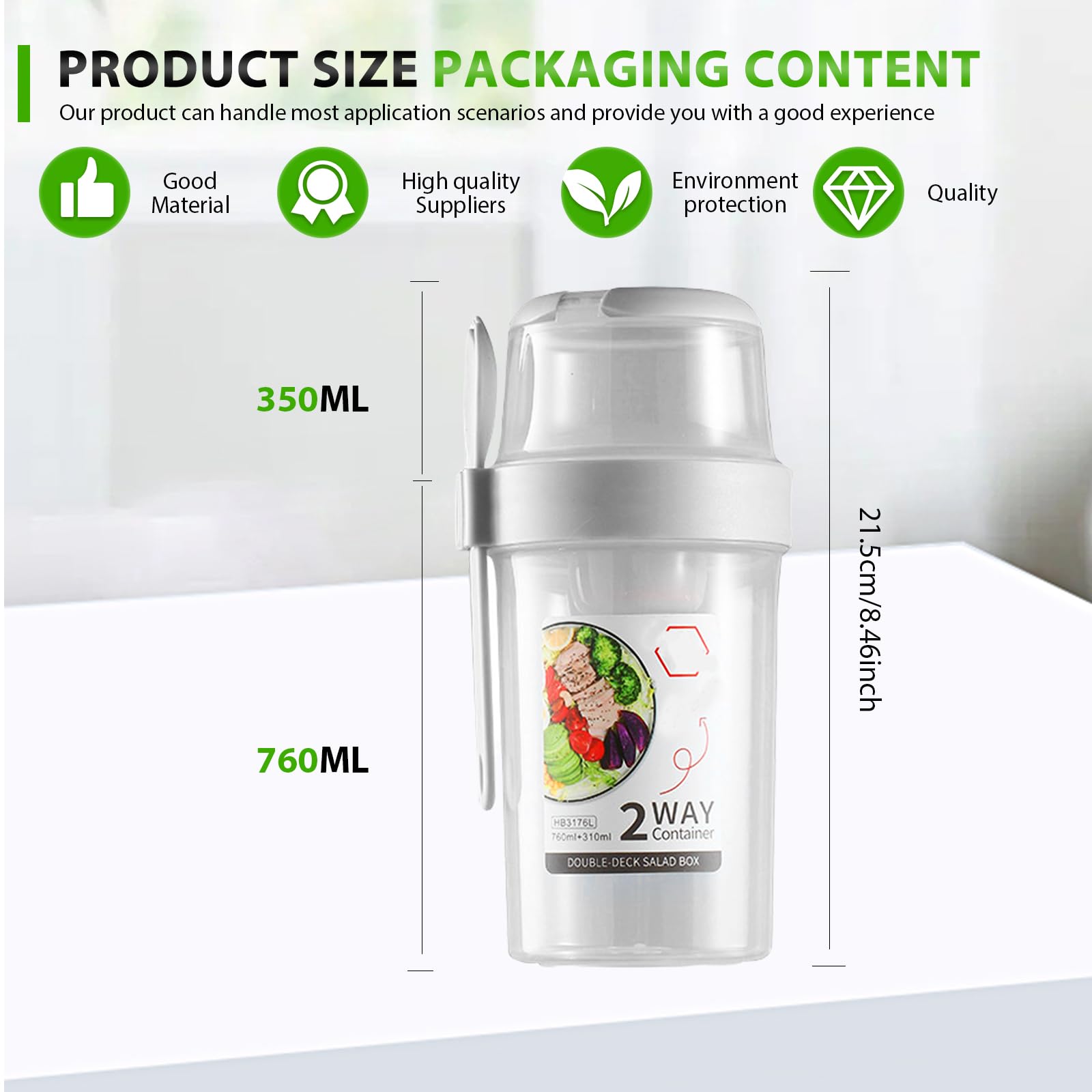 Bugucat Tazza per cereali to Go 660 ml + 260 ml, 2 in 1, per yogurt e