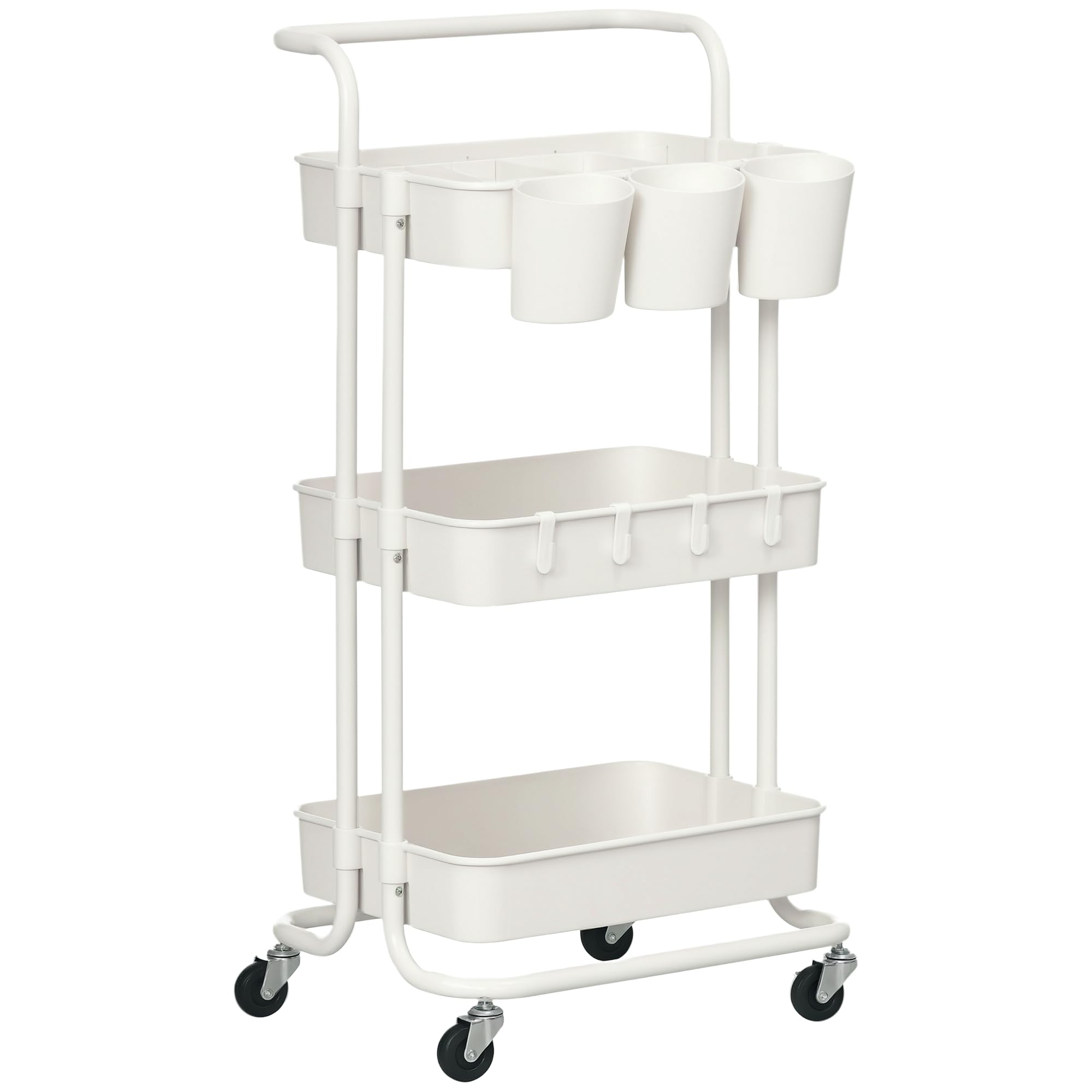 Homcom Black/White 3-Tier Utility Cart, Rolling Serving Trolley With Baskets,