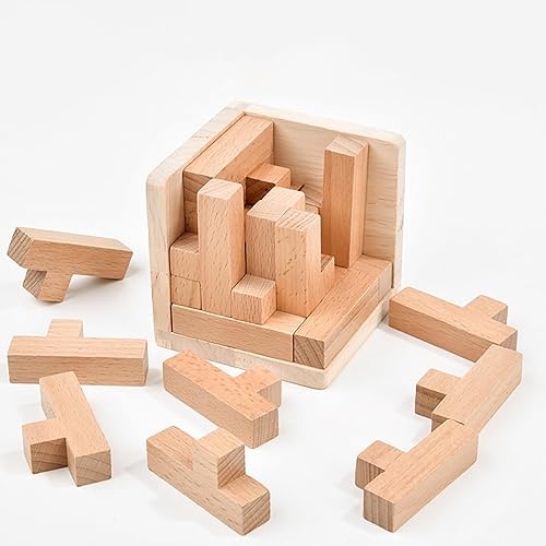 Miniatura 7 de Rompecabezas de madera con forma de constructor de habilidades, juguete educativo para niños y adultos (forma de L negra y natural)