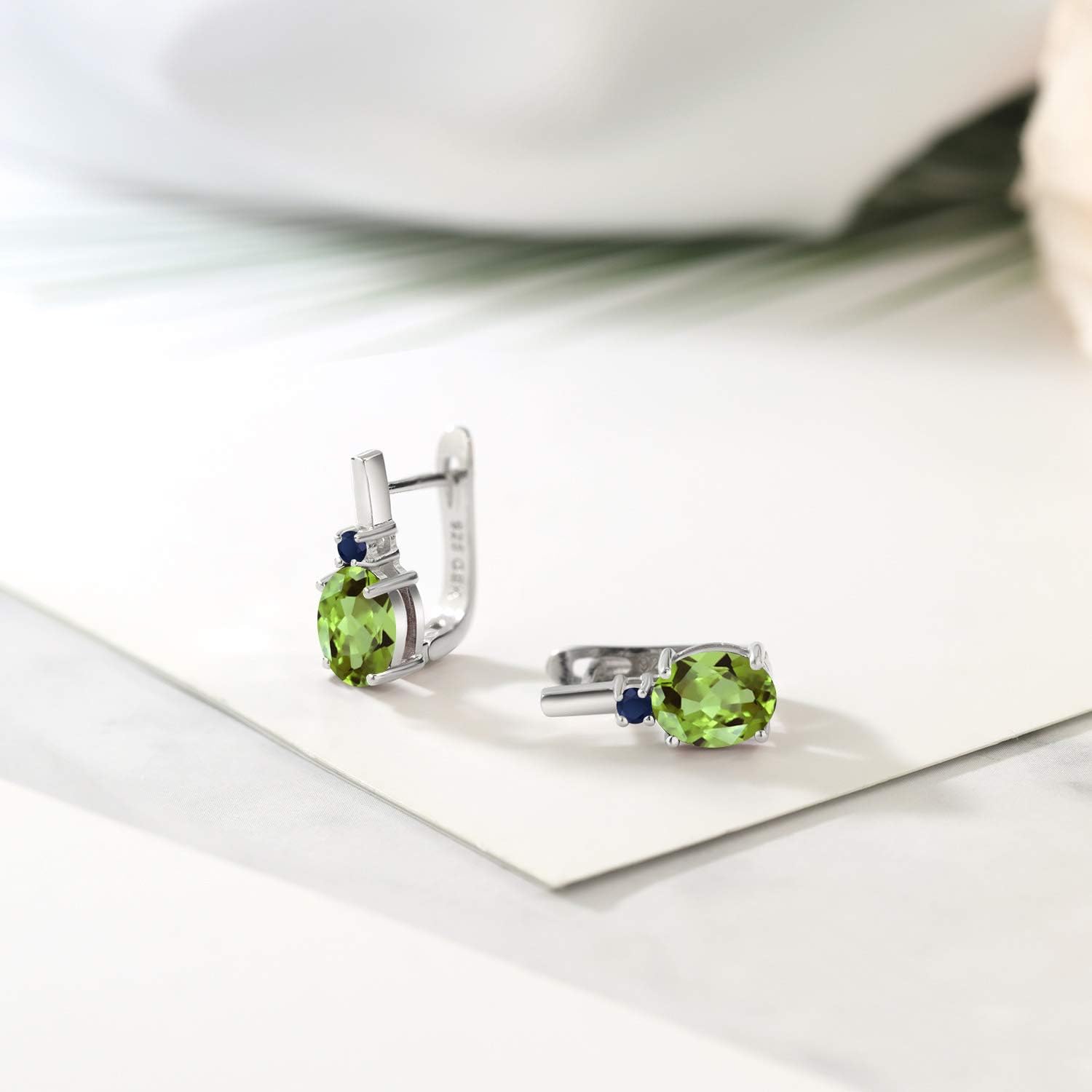 Gem Stone King 2.86 Cttw Green Peridot and Blue Sapphire Earrings For Women | 925 Sterling Silver | Gemstone August Birthstone | Oval 9X7MM