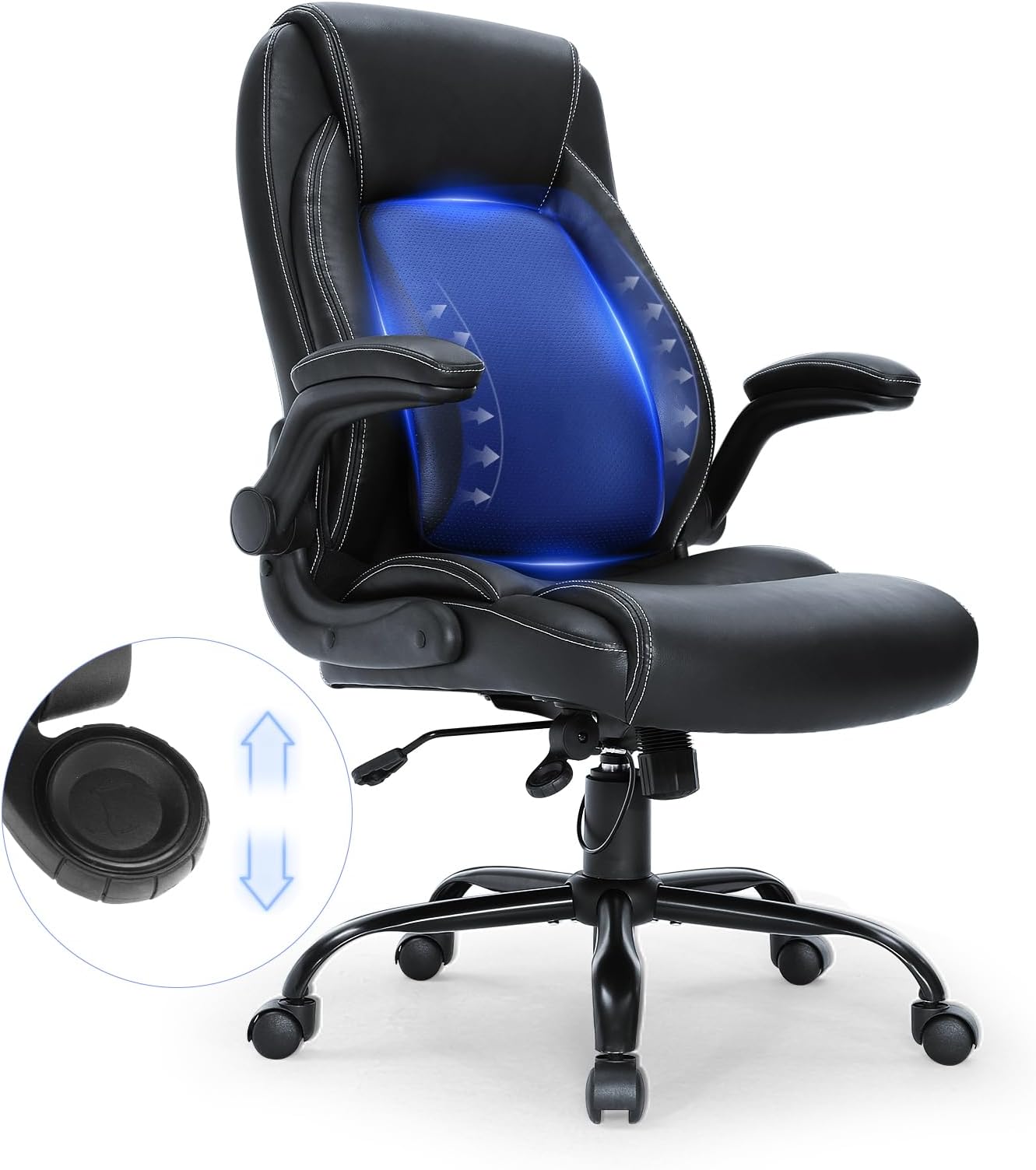VEVORExecutive Office Chair with Cutting-edge Adjustable Lumbar Support, High Back PU Leather Office Chair Ergonomic for Back Pain, with Padded Flip-up Arms