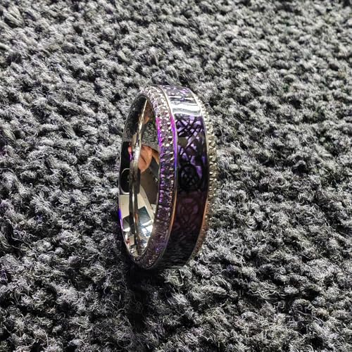 Mens Wedding Bands 8mm Celtic Dragon Titanium Ring Blue/Purple Wedding Rings with Carbon Fiber and Simulated Diamond Inlay Comfort Fit Jewelry Gift Size 7-123