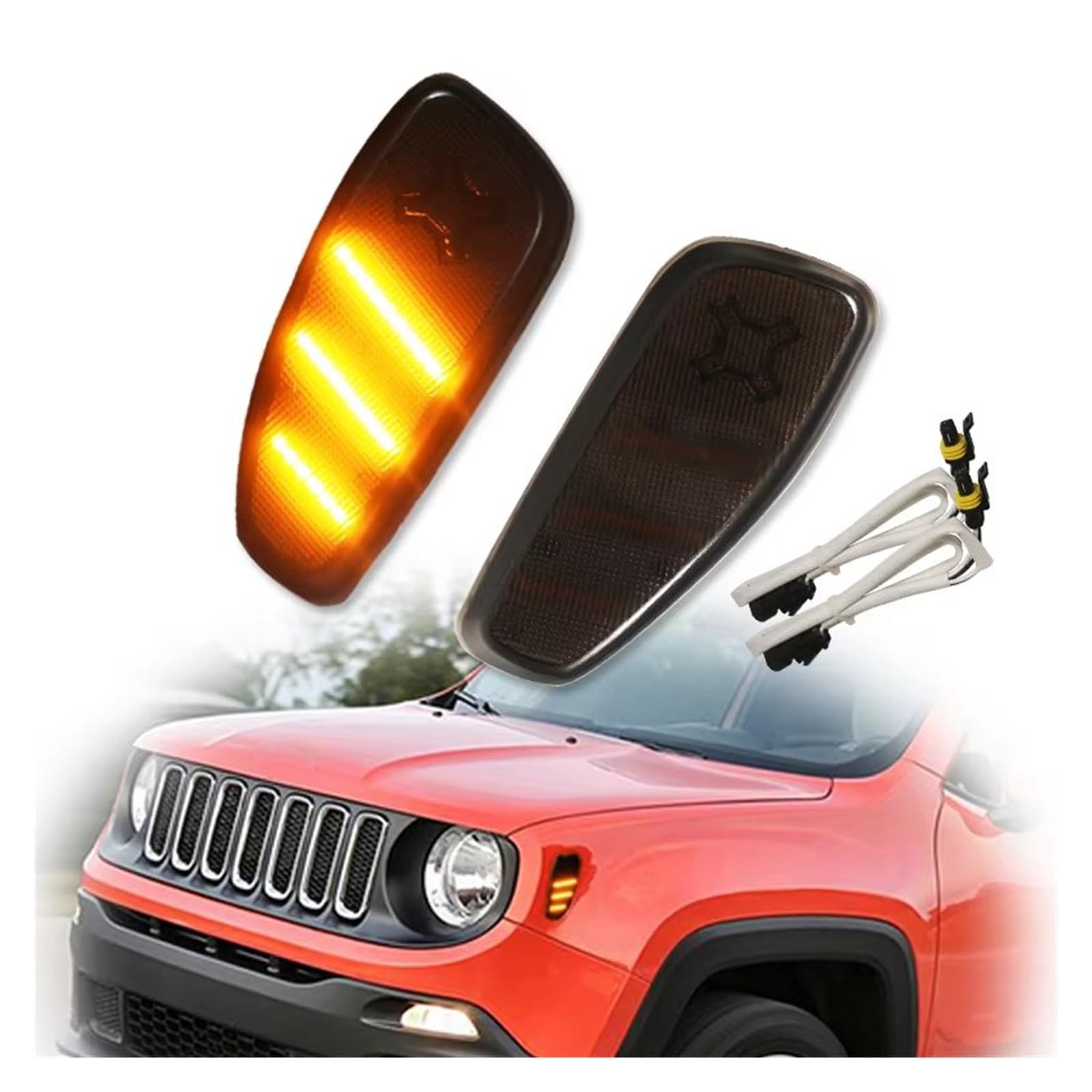Indicatori Direzione Ripetitore Avvertimento Riflessione Anteriore LED Luci Posizione Laterali Parafango Indicatore Direzione Lampada LED Per Jeep Per Renegade BU 14-2021 Direzione Dinamico(Smoked Len