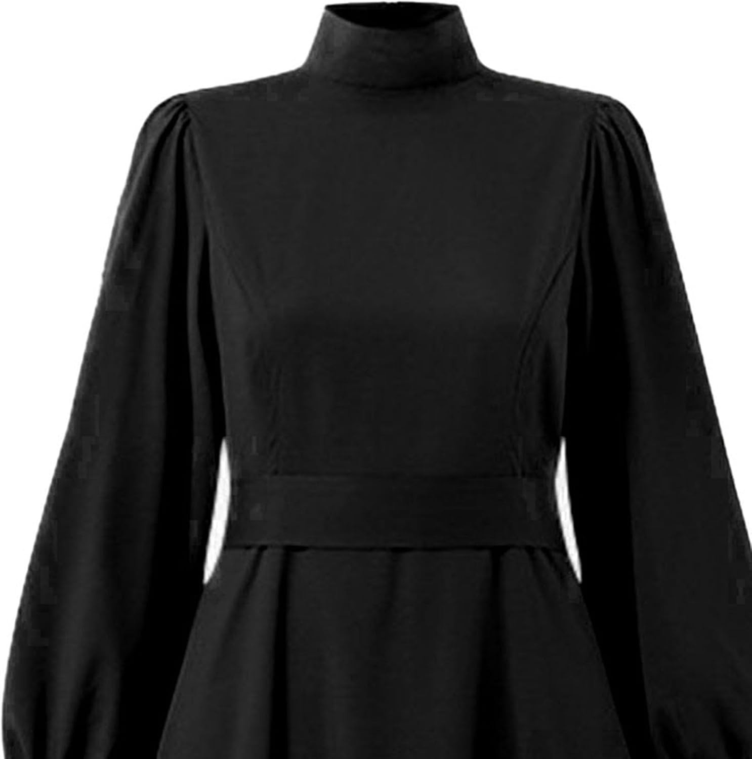 Women'S Muslim Robe Lantern Sleeves Dress Elegant Crewneck Solid Loose Dress A-Line Pleated Chiffon Maxi Formal Dress