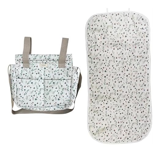 Colchoneta Universal Y Bolso Carrito Bebé Silla Paseo - Colección A Juego - Verano O Entretiempo Transpirable - Bolso Organizador Carro Bebé Diente De León, Colchoneta Bolso Grande
