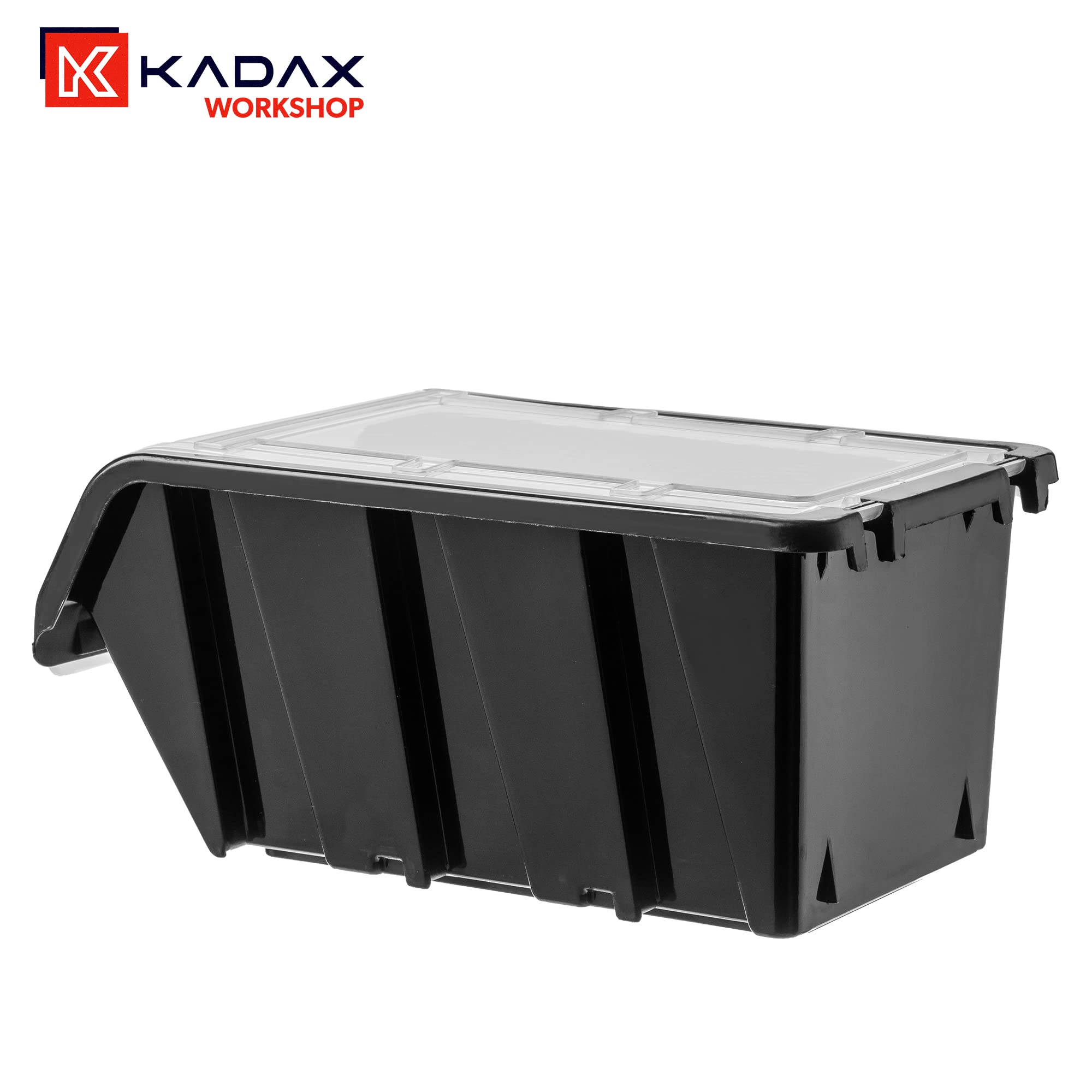 KADAX Set di 20 Cassetta impilabile con Coperchio, Scatola di stoccaggio in plastica PP, Scatola di stoccaggio a Vista in Diverse Misure e Colori, scatole di stoccaggio con sportello per Parete