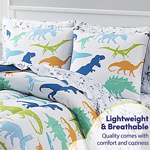 Image of Kids Bedding Set Bed in a Bag for Boys and Girls Toddlers Printed Sheet Set and Comforter , Full, Dinosaur