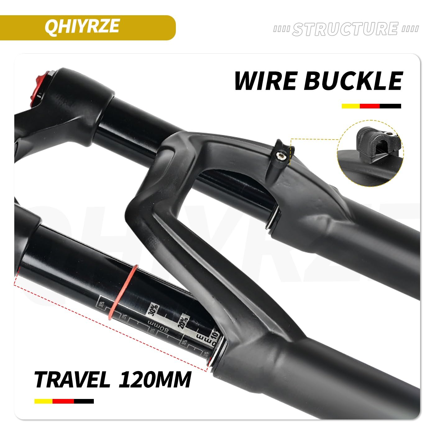 Horquilla de suspensión para MTB XC Am de 26/27,5/29", Recorrido de Aire de 120 mm, Ajuste de Rebote, Tubo cónico de 1-1/2", Cierre rápido de 9 mm, Bloqueo Manual/Remoto, Horquilla