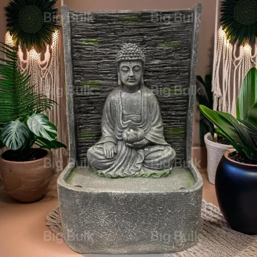 Image of Big Slate Buddha Fountain for Living Room Home Decor Garden Decoration and Drawing Room Indoor Outdoor Home Decor(38 * 27 * 60cm)
