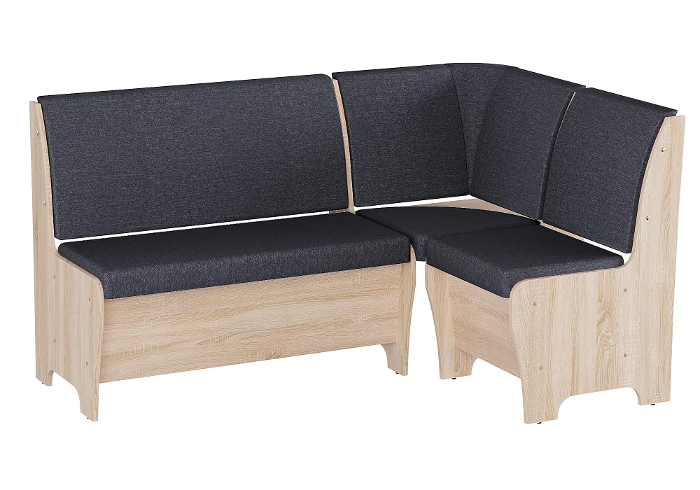 Rodnik Eckbank Tunis 150x120 cm, Sitzbank gepolstert, Truhenbank (Grau - Sonoma Eiche)