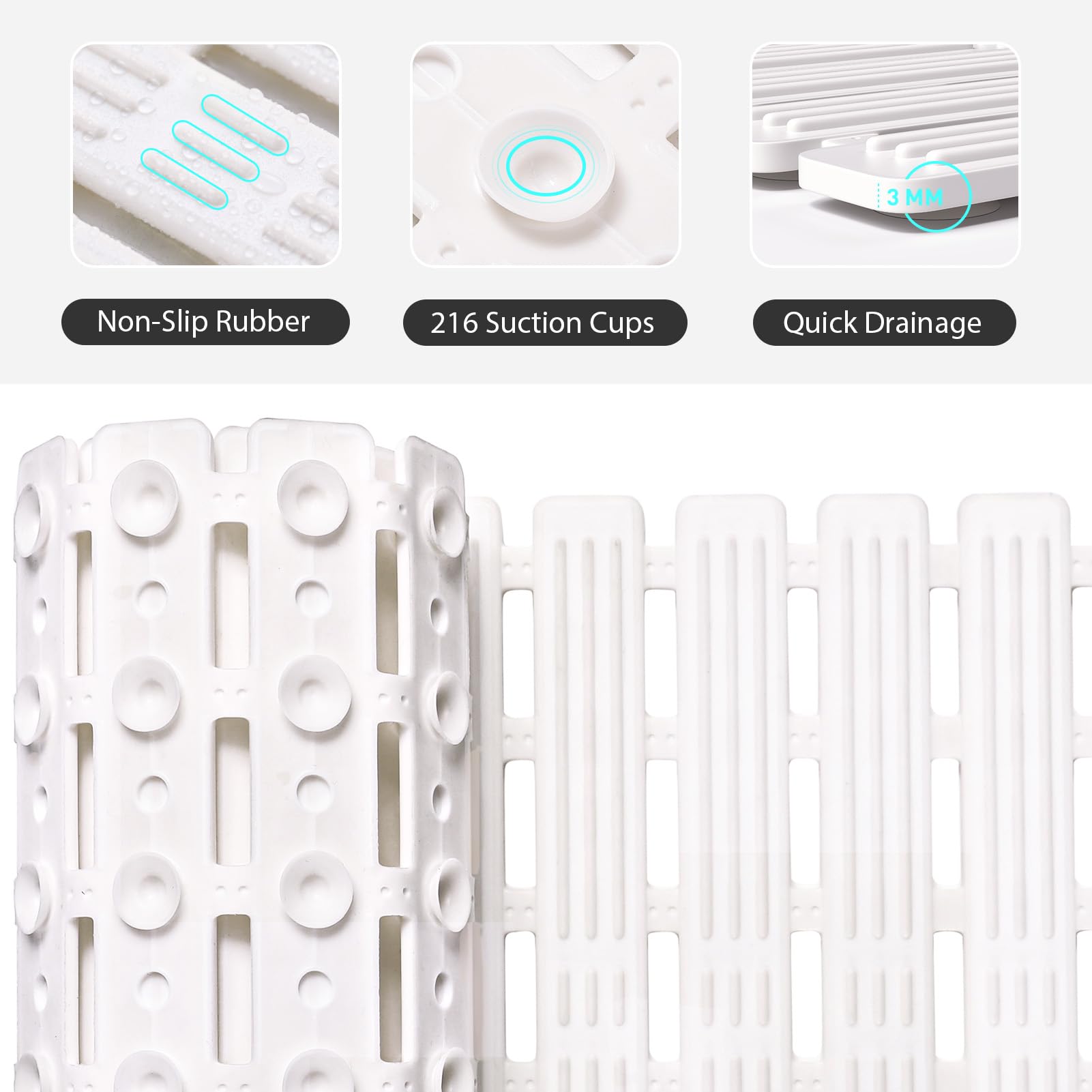 XIYUNTE Large Shower Mat Non Slip Anti Mould, 90 x 40cm - Image 4
