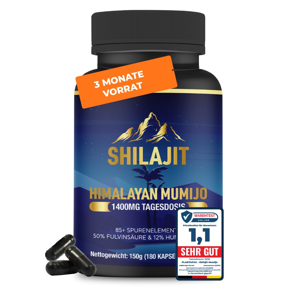 Shilajit Mumijo Kapseln – Himalaya Shilajit Extrakt – 180 vegane Kapseln – mit Fulvinsäure, Huminsäure, Mineralien & Spurenelementen
