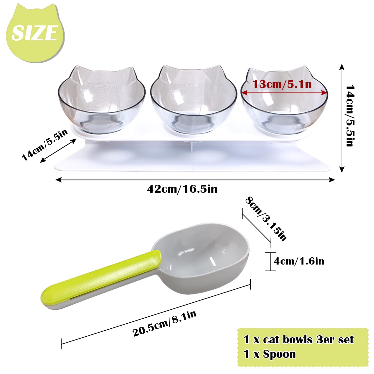 Ciotola Per Gatti Rialzata 3 In 1 - Inclinazione 15°, Antivomito, Trasparente - Foto 11