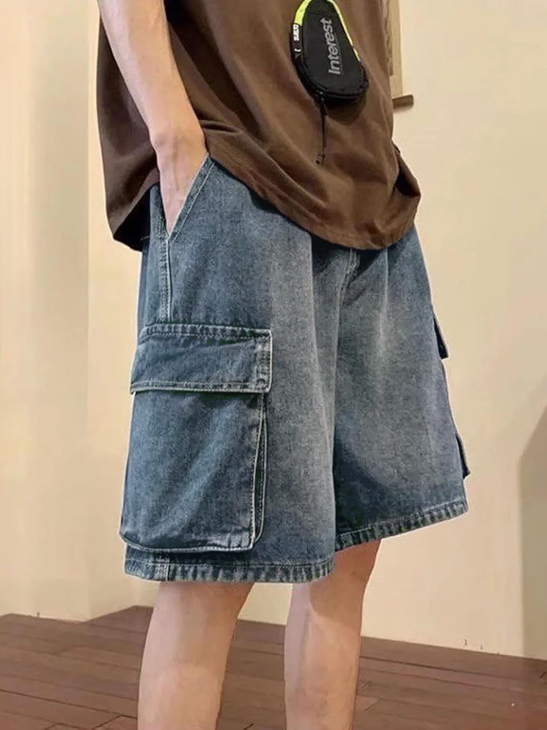 emmiol baggy jean shorts men, y2k jorts cargo ripped elastic waist, mens denim shorts comfy casual streetwear summer small blue-green