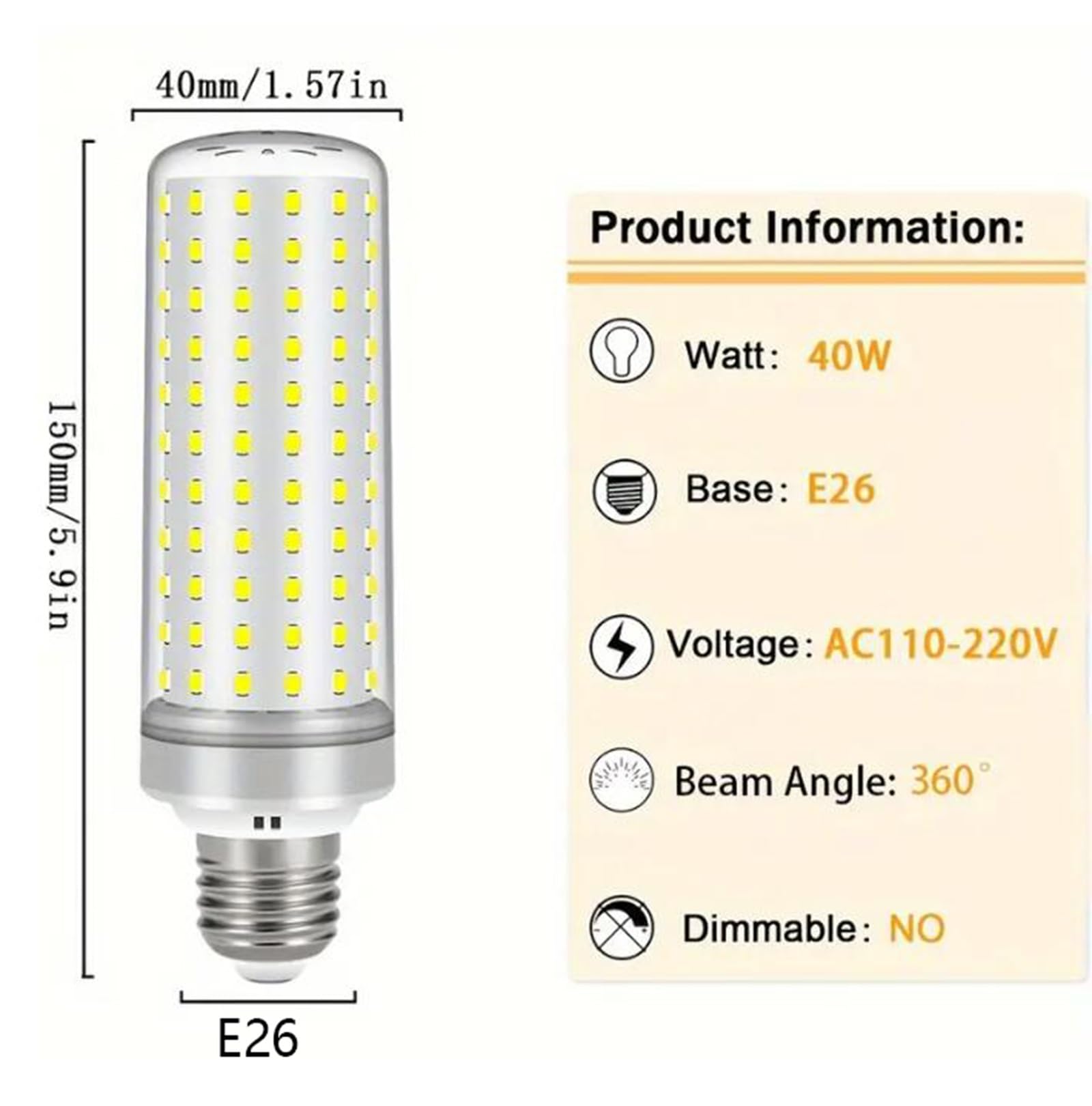 Bombilla LED E26 40w Equivalente 200w Iluminación Ahorro De Energía 110v-220v 3500 Lm Sin Parpadeo No Regulable Uso Doméstico Interior Bombillas(E26 40W warm white 3000K)
