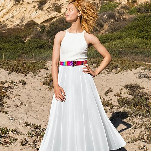 TXIN Fashion Rainbow Belt with Heart Buckle for Women Girls, Wide PVC Waist Belt Punk Waist Band Strap for Dress Jeans4