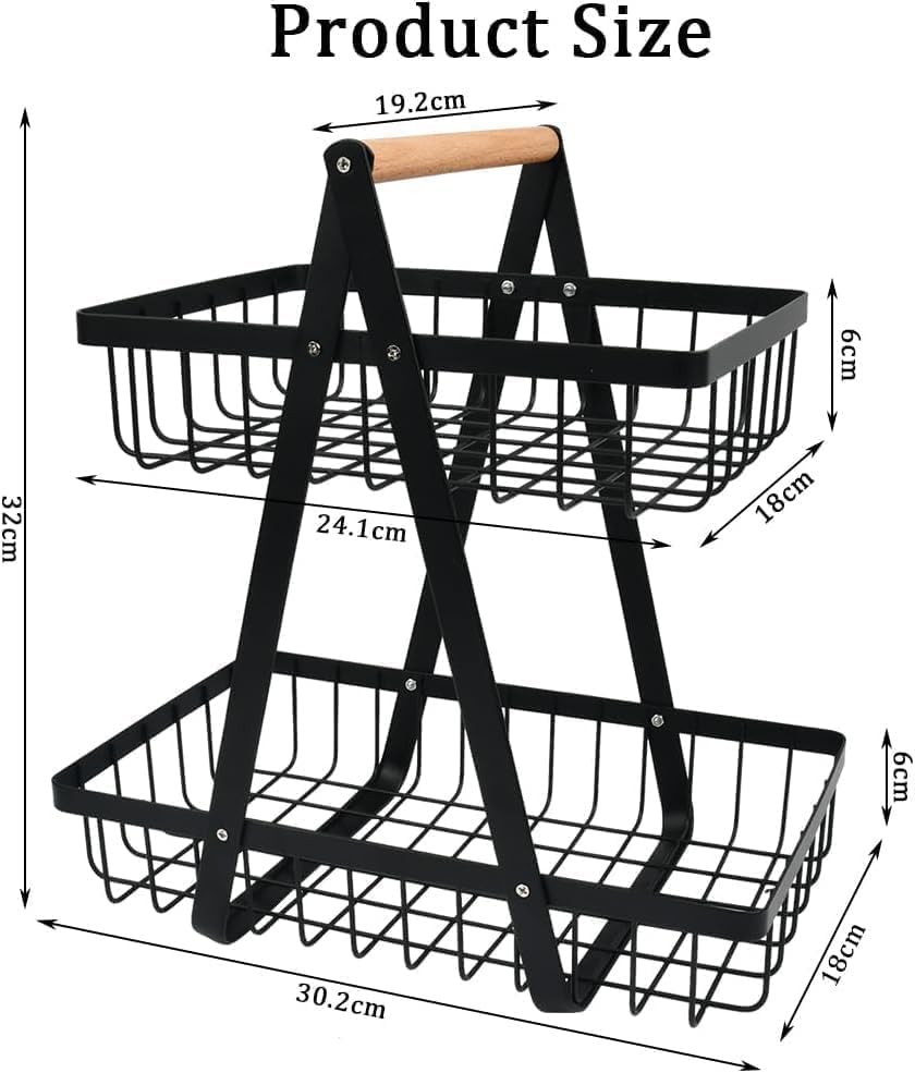 Image of Nieifi KIMEE 2 Tier Multi Purpose Storage Basket for Kitchen Counter and Cabinet Organizer Rack Durable Metal Wire Stand for Fruits Vegetables Snacks Bottles Bathroom and Home Storage Use