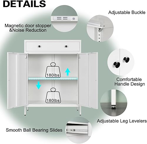 Miniatura 4 de Gabinete de almacenamiento de metal, gabinete de almacenamiento multiusos y 1 cajón, gabinete de oficina de metal para el hogar, sala de estar,