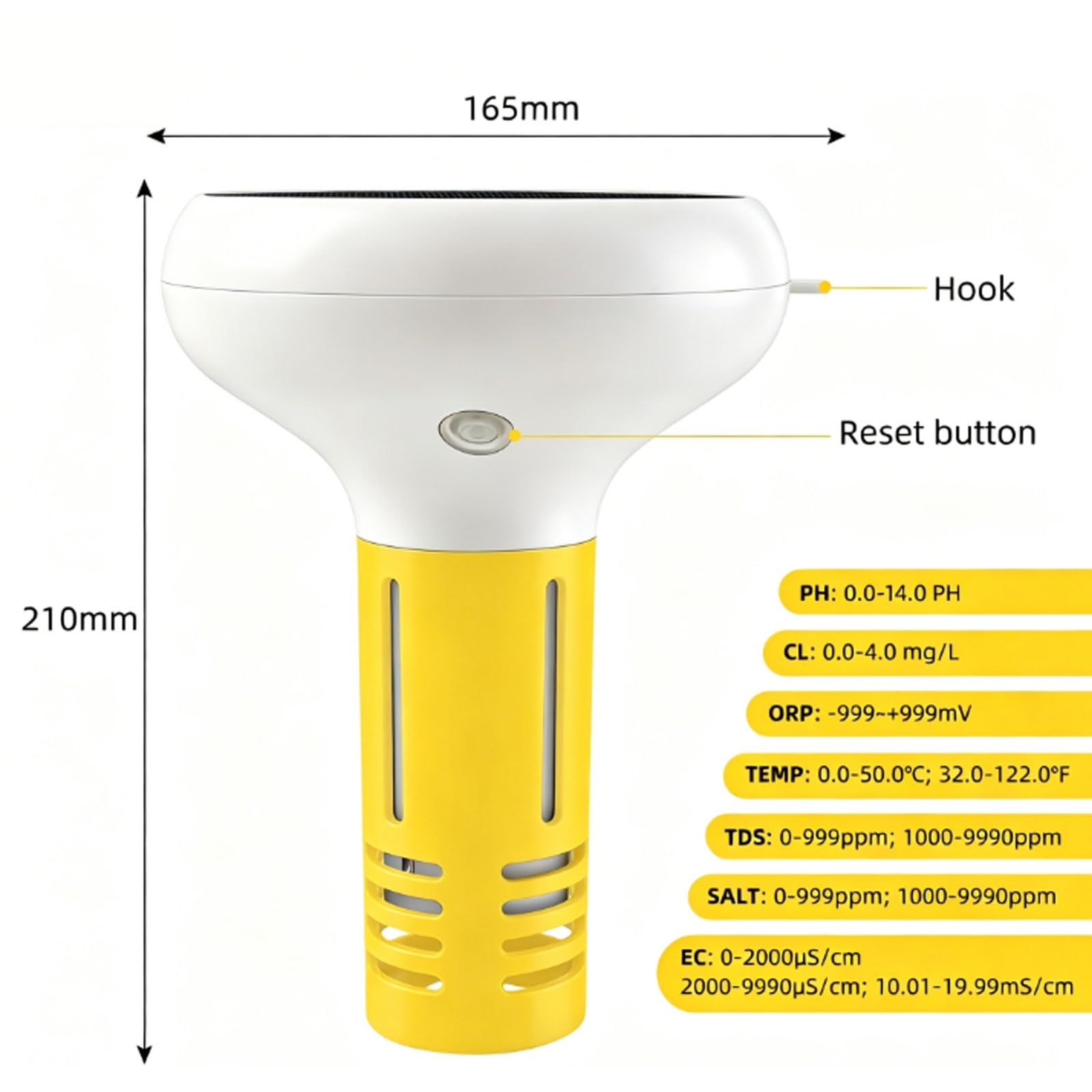 Testeur d'eau de piscine, testeur solaire flottant intelligent 7 en 1 avec exportation de données et alarme pour piscines, jacuzzi et spas