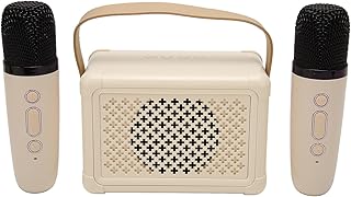 Wireless Karaoke Speakers Bluetooth5.0, 10W Stereo Sound, Two Wireless Microphones, Portable Karaoke Machine for Family Party (Pale Yellow)