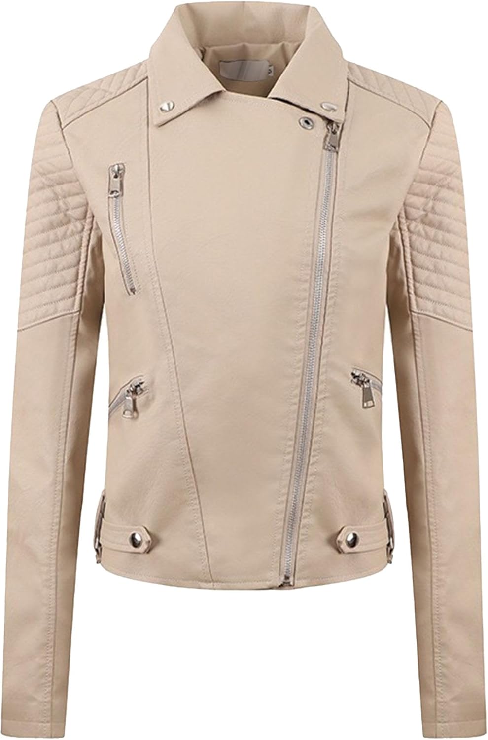 Women's Slim Fit Motorcycle Solid Coat Fashion Faux PU Asymmetrical Coat Jacket Washed Lapel Fall Outerwear