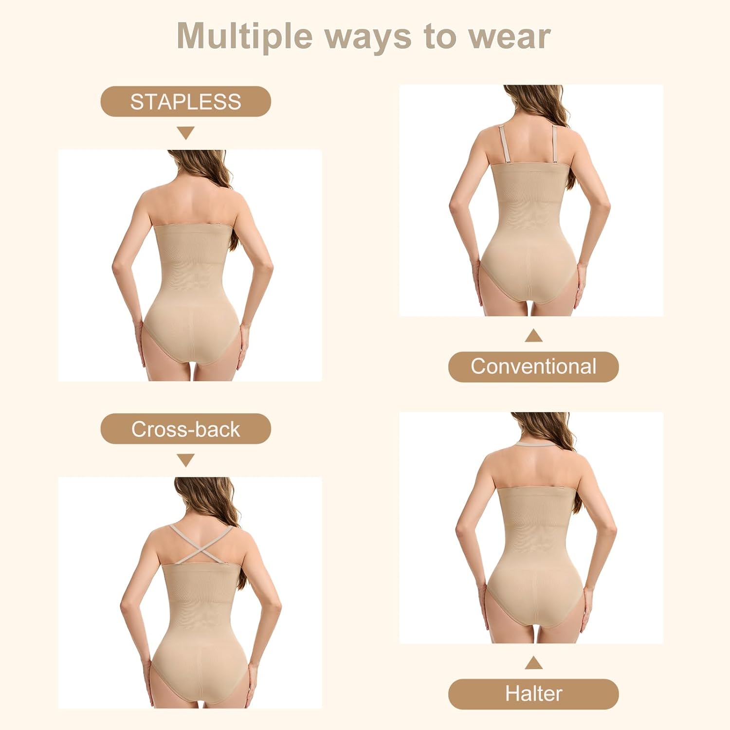 Strapless Shapewear Bodysuit for Women Tummy Control Bodysuit Seamless Full Body Shaper with Removable Straps - Image 6