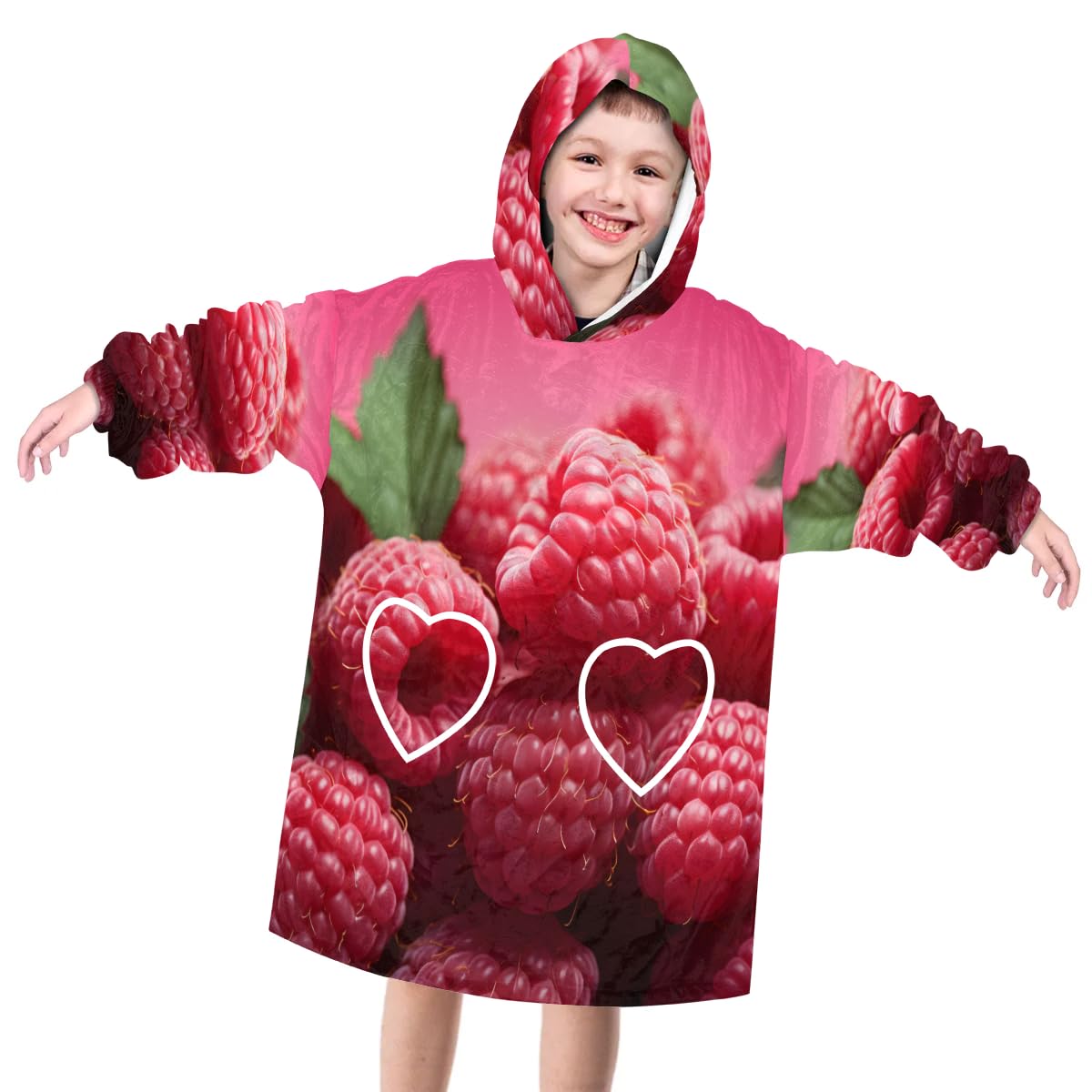 Pardick Wearable Blanket Hoodie for Kids, Raspberry Fleece Sweatshirt Blanket Oversized Blanket Sweatshirt with Pocket Flannel Warm Hooded Blanket 6-10 Year Old Girl Boy Gift, One Size