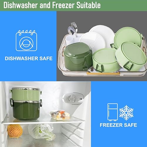 Miniatura 6 de SANQIAHOME Lonchera apilable de acero inoxidable de 2 niveles sellada (rosa, 2 capas) con cuchara y tenedor