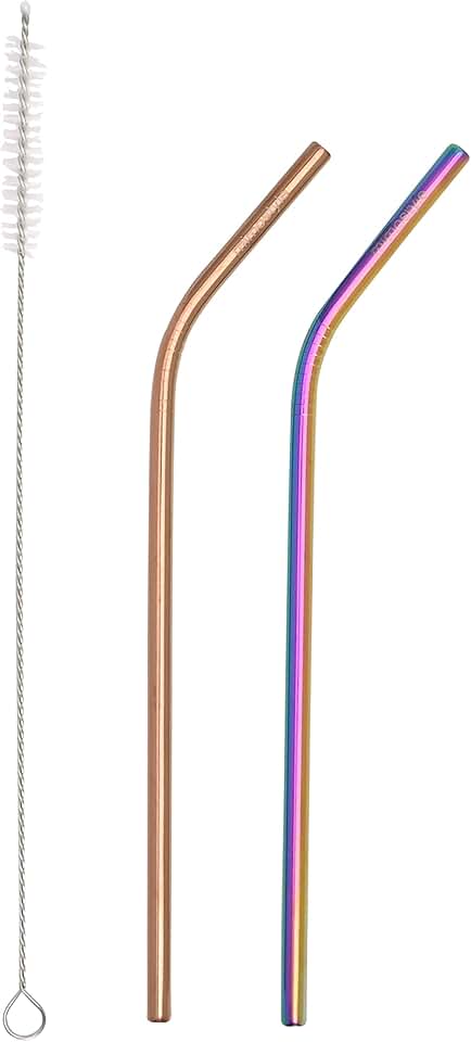 Mimo Style Conjunto de 02 Canudos Reutilizáveis Fruta Cor, Acompanha Escova Para Limpeza. São Feitos em Aço Inoxidável. Produto Ideal para Bebidas em Geral, Sem Oxidação e Livre de BPA