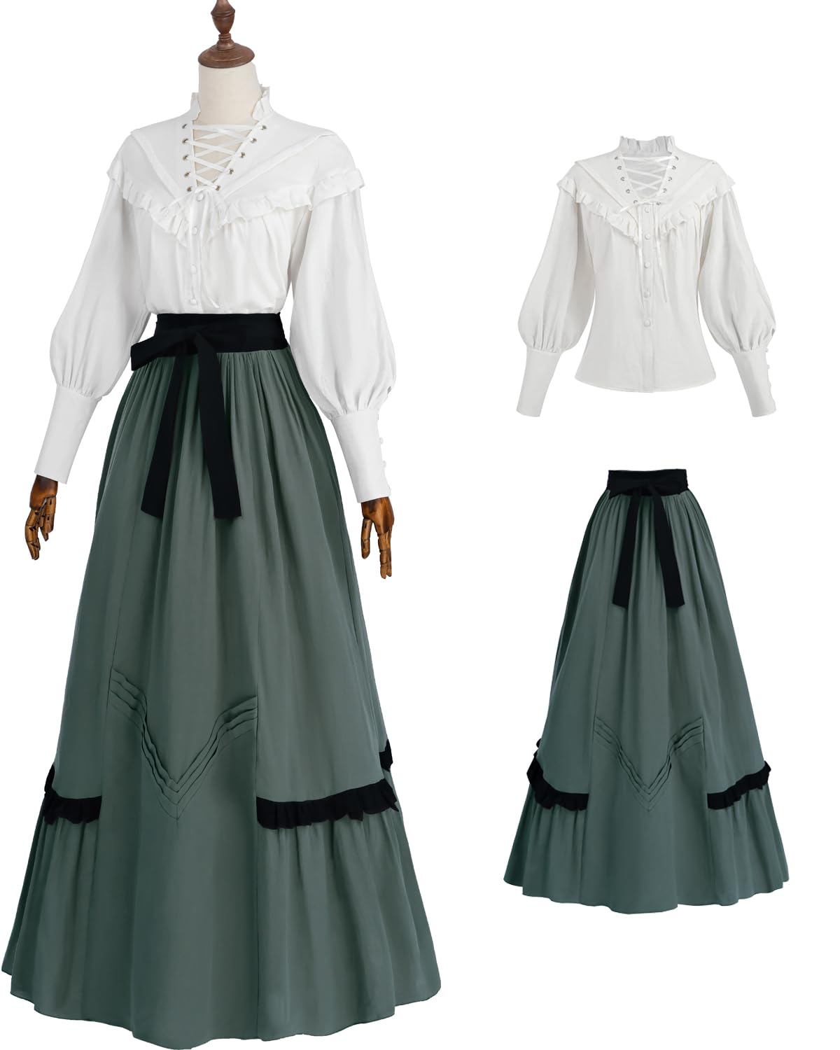 Fiamll Vestido victoriano para mujer, disfraz renacentista, blusa eduardiana, falda renacentista, vestidos de fiesta