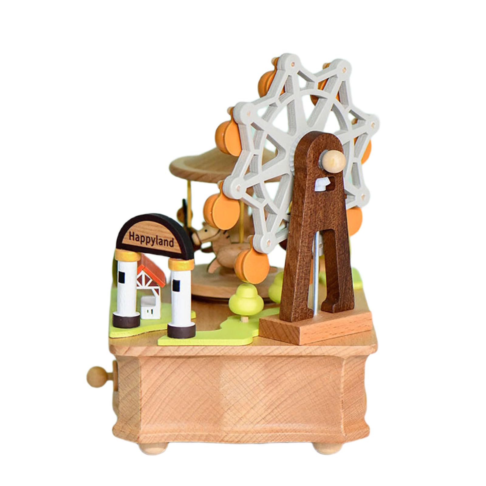 FackLOxc Wooden Rotating Carousels and Wheel Statue Musical Box Classical Melodies Ornament Children Couples Home Accent Desktop Music Box