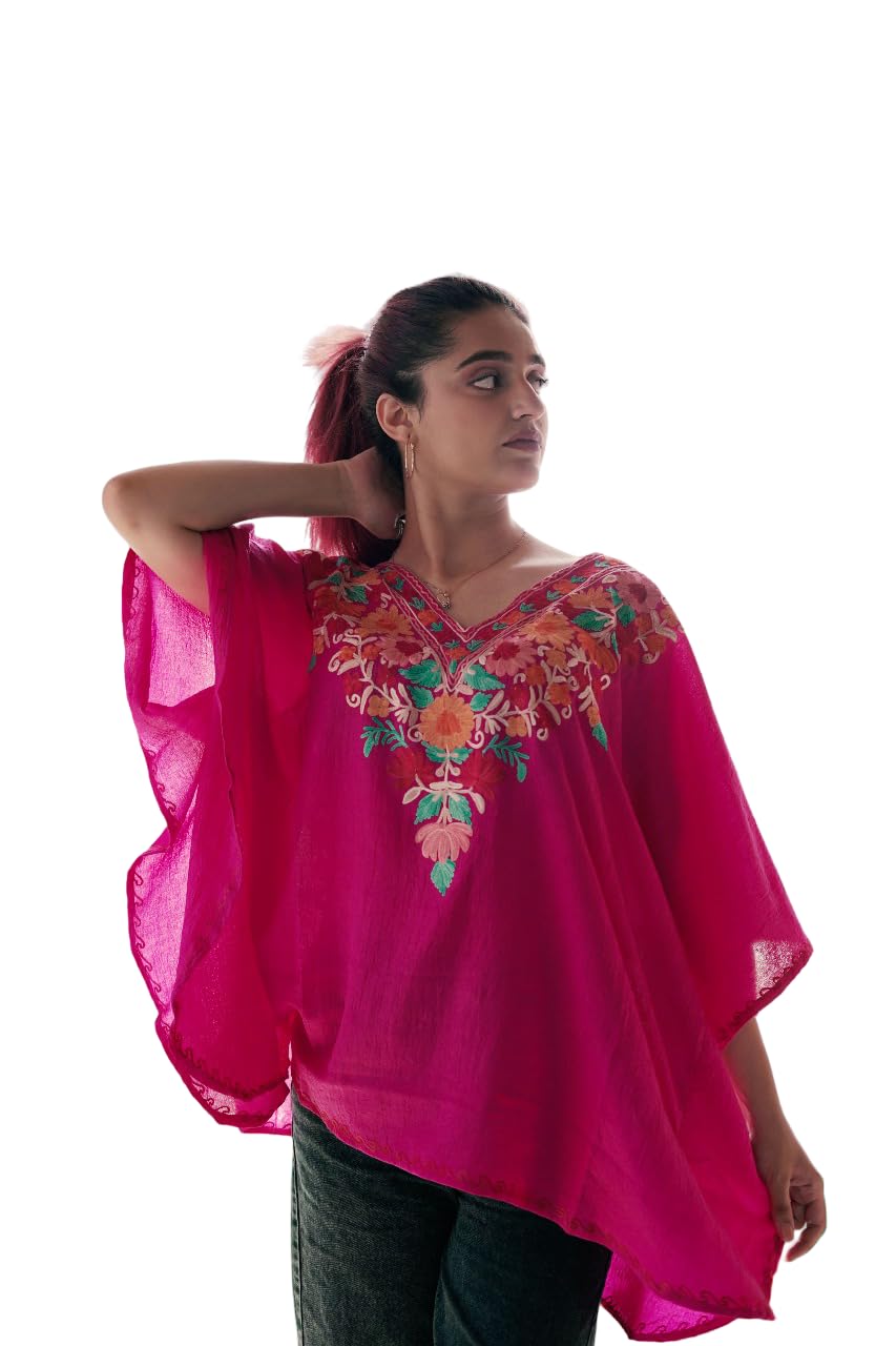 kashmir treasuries Zahreen Magenta Embroidered Kaftan –Pink Color Georgette with Pittan Work & Lace Detailing-picture-33