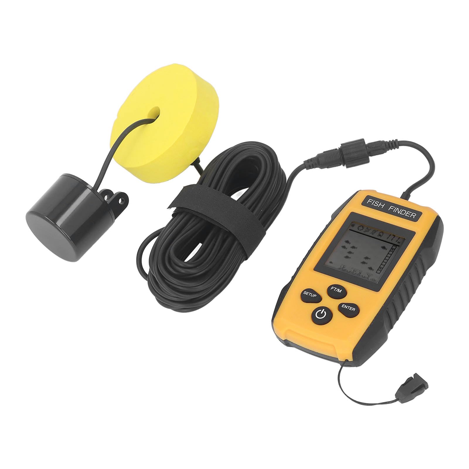 Ejoyous Rilevatore Ad Ultrasuoni, Ecoscandaglio Portatile in ABS con Sensore Sonar da 200 KHz, Display LCD di profondità e Pesci, Portata di 100 M, Raggio di 45 Gradi, per la Pesca Ghiaccio Offshore