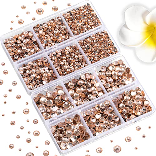Image of 6736pcs Hotfix Rhinestones Flatback,Light Peach Rhinestones for Crafts Clothes Mixed 5 Sizes, Hotfix Crystals with Tweezers and Wax Pencil Kit, SS6-SS30,Champagne