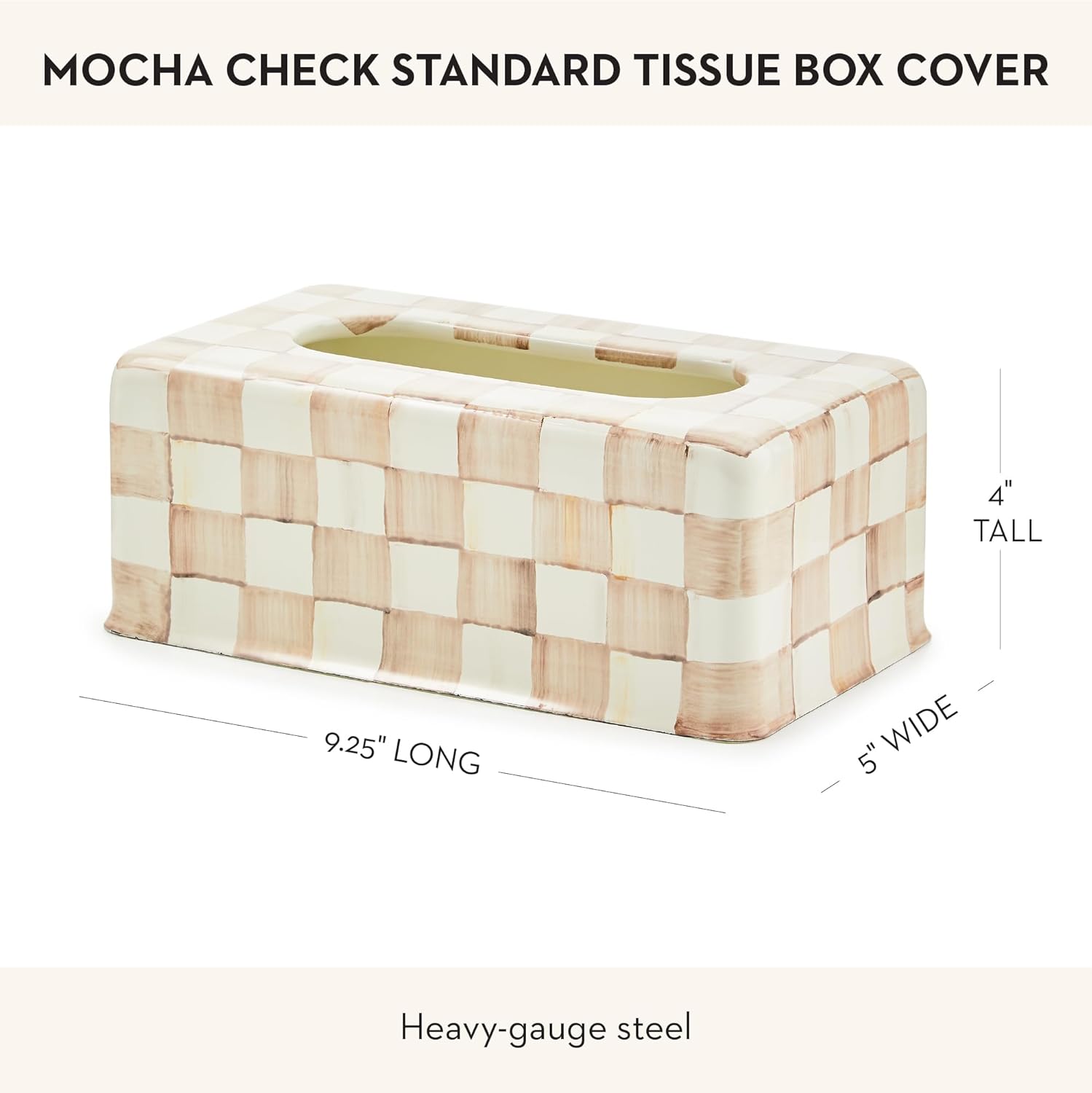 MacKenzie-Childs Standard Enamel Tissue Box Cover, Boutique Bathroom Decor, Brown-and-White Mocha Check