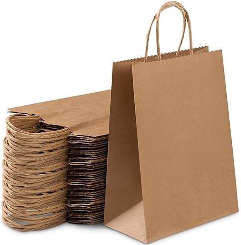 Bolsas de papel kraft marrón a granel con asas (250 piezas) de 5.75 x 3.25 x 8.5 pulgadas, perfectas para compras, comestibles, regalos, bodas,
