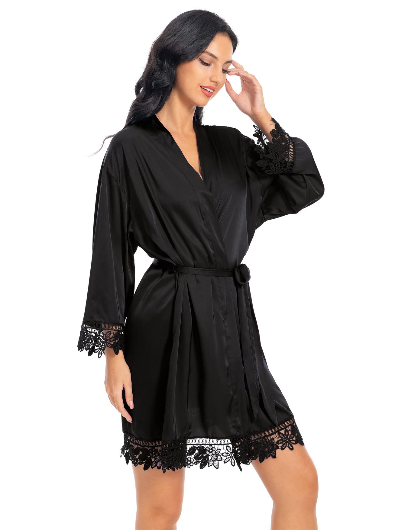 Womens Satin Robes Lace Silk Robe Bride Bridesmaid Robes Bridal Robes Soft Kimono Bathrobe