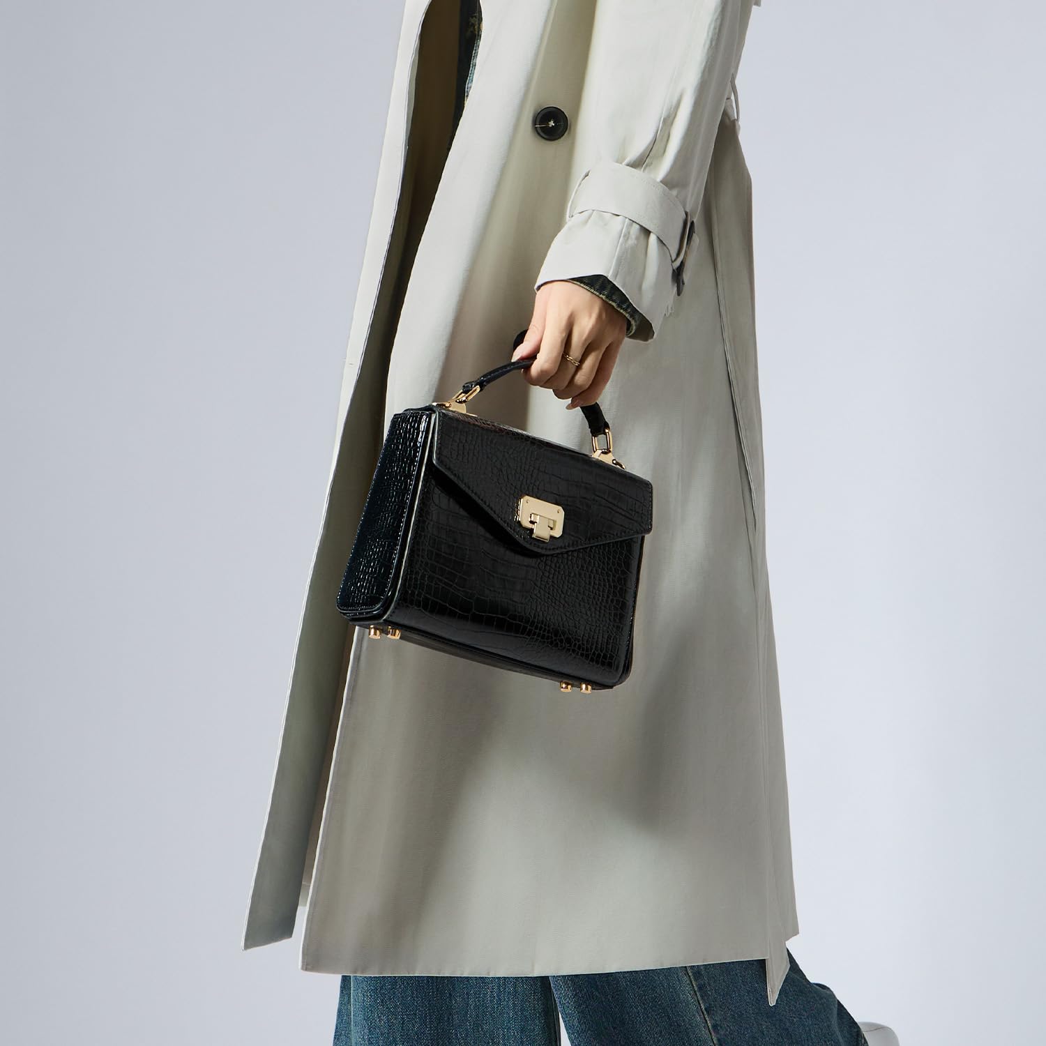 VICTORIA HYDE Bolso cruzado para mujer, de cuero genuino vegano, maletín con bolsas pequeñas y cuadradas, Oscuro