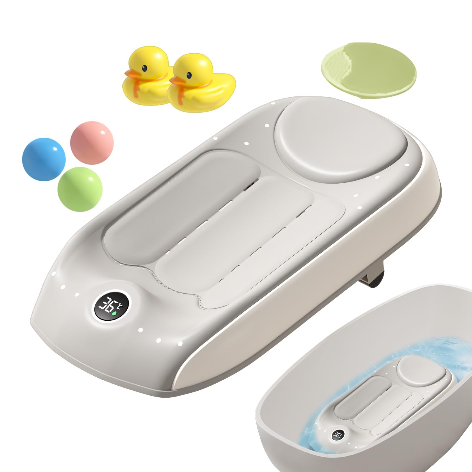 Soporte De Baño Para Niños Protector de Ducha con Sensor de Temperatura | Ajuste de Altura de Niveles para Bañera Infantil Para Ducha De Niños En Casa, Viajes, Hotel Y Playa