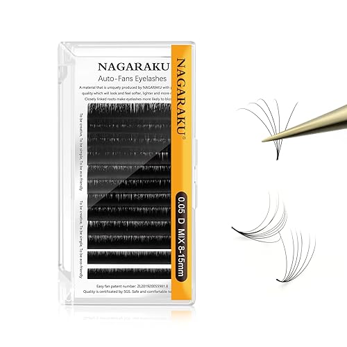 NAGARAKU Easy Fan - Extensiones de pestañas con volumen de 0.05, rizo D, 0.315-0.591 in, bandeja mixta, racimo de visón sintético de floración disponible en Yaxa Venezuela