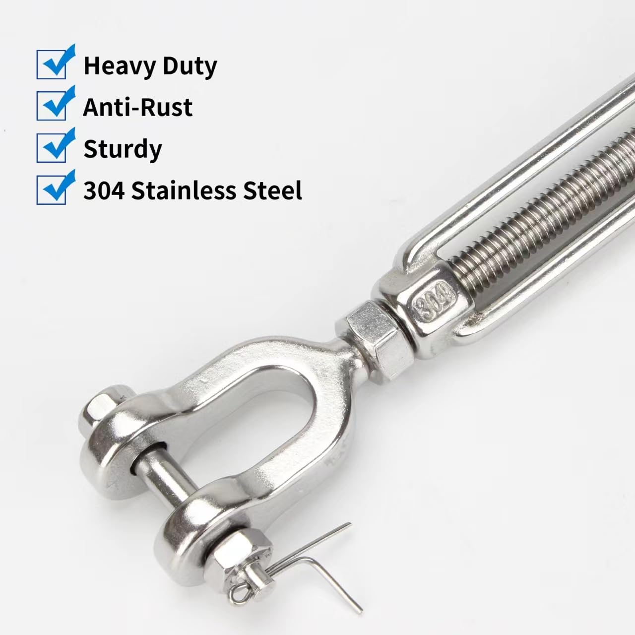 5/8" Heavy Duty Jaw and Jaw Turnbuckle, 304 Stainless Steel Jaw Jaw Turnbuckle 5000lbs Working Load Limit, Turnbuckle Hook for Cables Wire Rope Tension Shade Sail Hardware, 5/8" x 6"