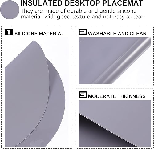 Miniatura 5 de Hemoton Juego de 2 sartenes redondas de silicona extra, mantel individual gris, resistente a la cocción, mesa deslizante para alimentos,