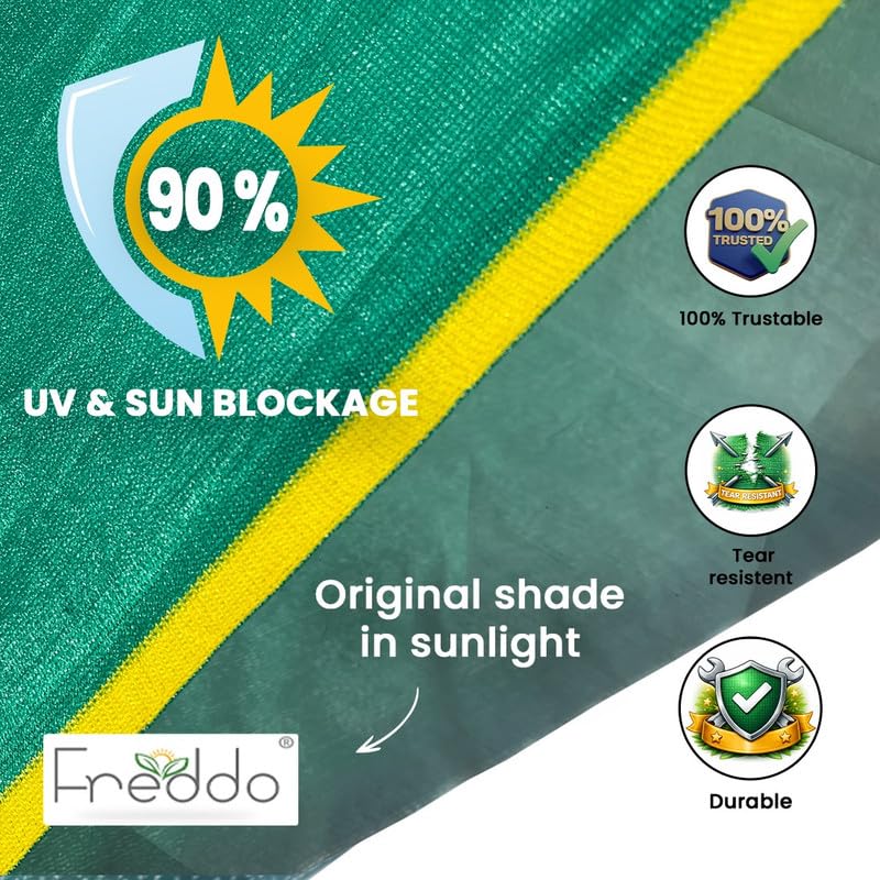 Image of FREDDO HDPE Sun Shade Sail with PP Loop, 90% UV Protection, Breathable Shade Canopy for Car Parking, Garden, Balcony & Patio, Green, 10 x 3 ft, Pack of 1