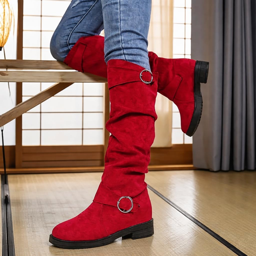 Knee High Platform Boots for Women – Wide Calf Comfortable Mid Heels Fall Winter Fashion – Western Style Dressy Boot