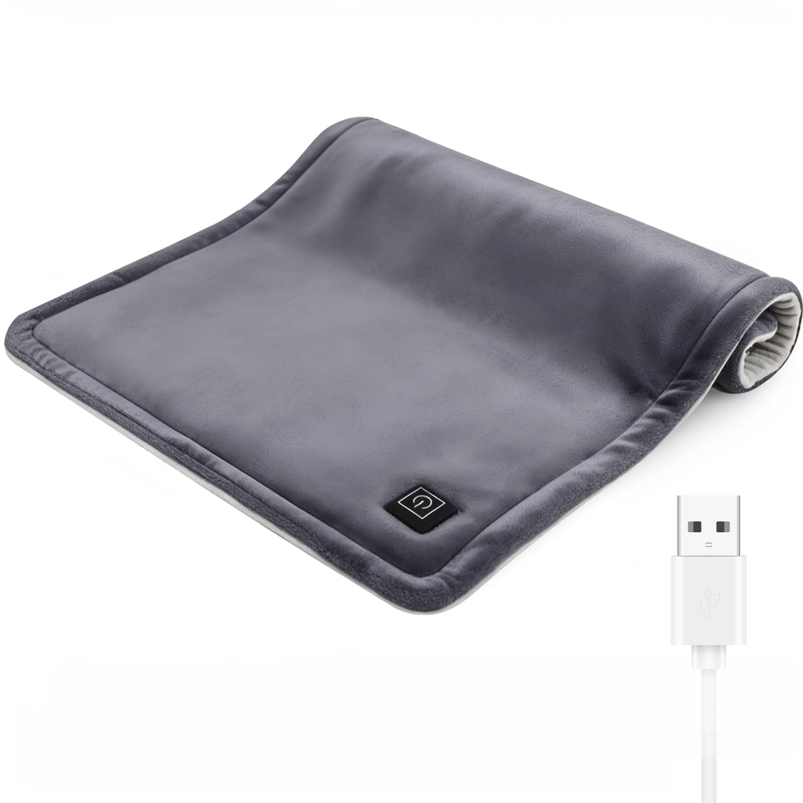 Photo 1 of Comfheat USB Heating Pad for Travel Warmth Outdoors, 5V Small Heated Pad FSA Eligible HSA Non-Rechargeable Heat Therapy for Pain Relief Abdomen Cramps, 3 Heat Settings & Auto Off (16"x 12") Gray