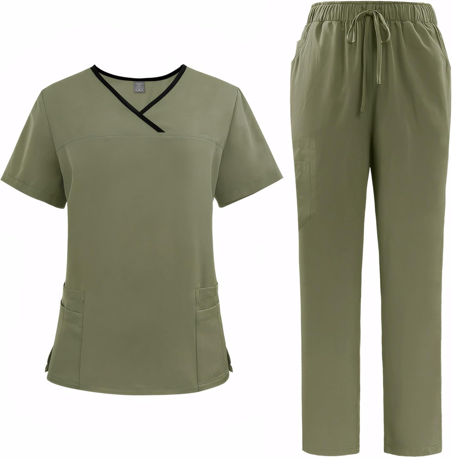 Meichoon Scrub Set Unisex Medical Uniform Set Polyester Breathable Anti Pilling Workwear 4 Pocket Top Stretch Pants DK51