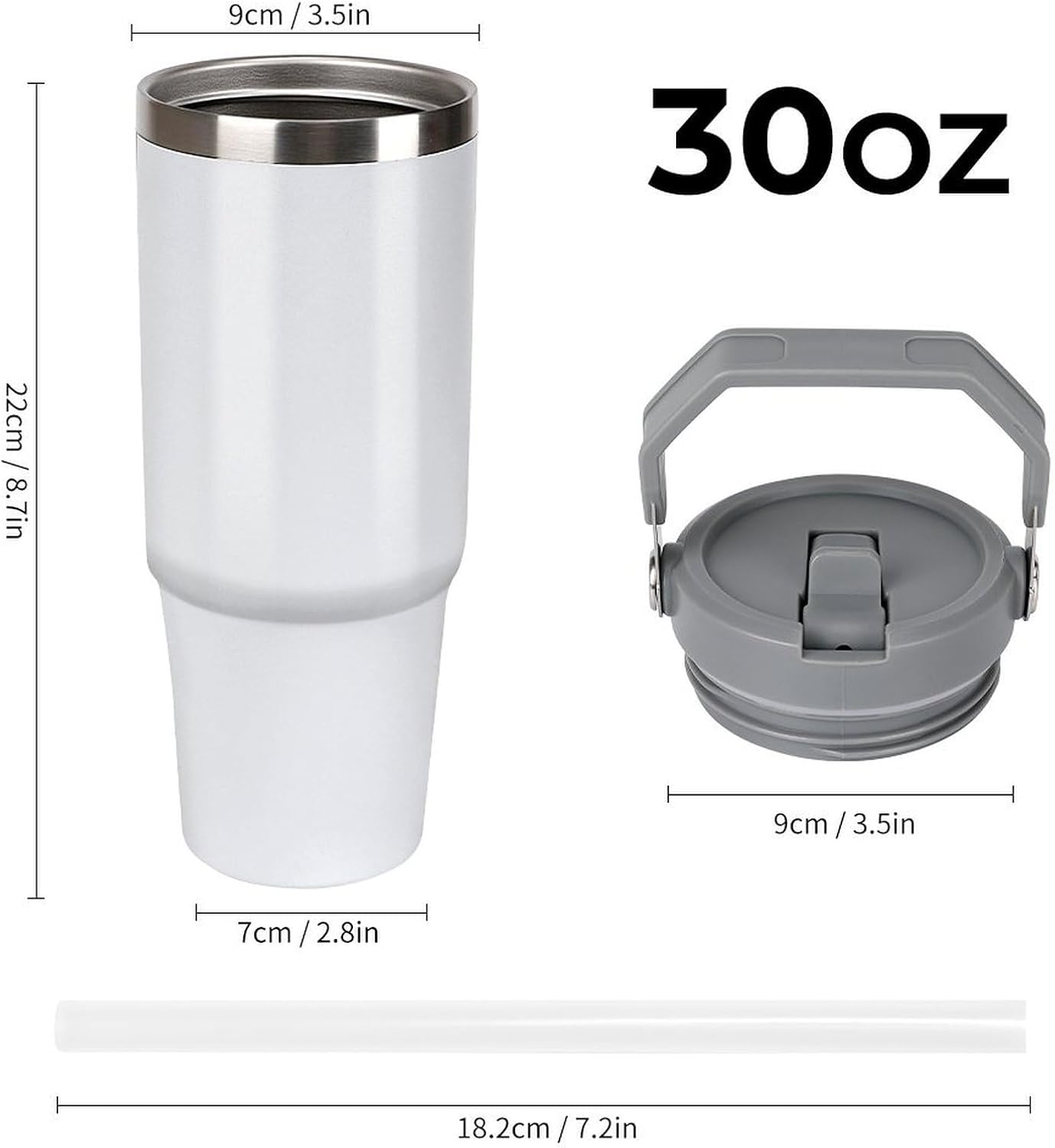 30 Oz Custom Tumblers with Handle Personalized with Photo Text Logo Name Stainless Steel Travel Coffee Cup, Customized Gifts for Mom Dad Friend, 1PC, Blank White - Image 2