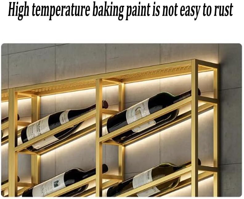 Wall Mounted Wine Rack with Glass Holder, Metal Bottle Holder, Multi Functional Wine Storage Display Rack, for Home Bar Dining Room Kitchen (Color : Gold-A, Size : 68x11x100cm)