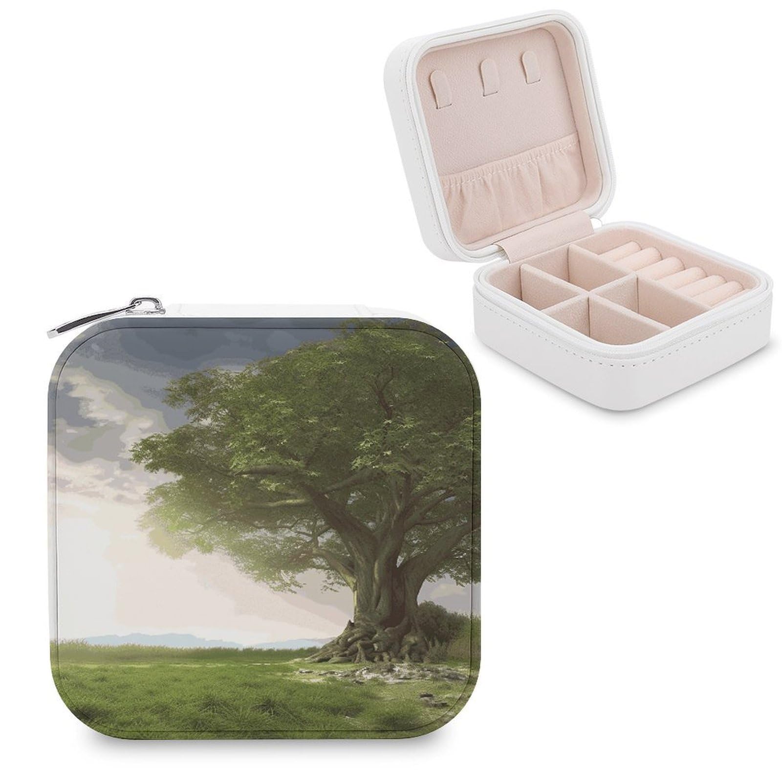 MUSM Tree with Branch Scenery Travel Jewelry Case Personalized PU Leather Jewelry Boxes for Women Small Portable Jewelry Organizer Box Cute Trinket Box for Necklaces Rings Earrings & Gifts